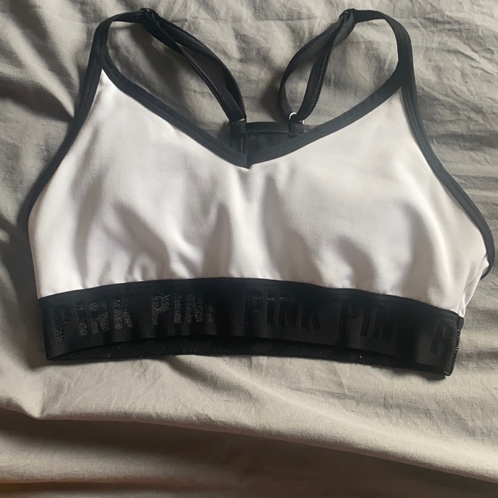 Pink white sports bra